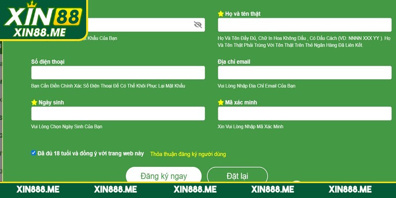 Điều kiện để người chơi có thể đăng ký Xin88